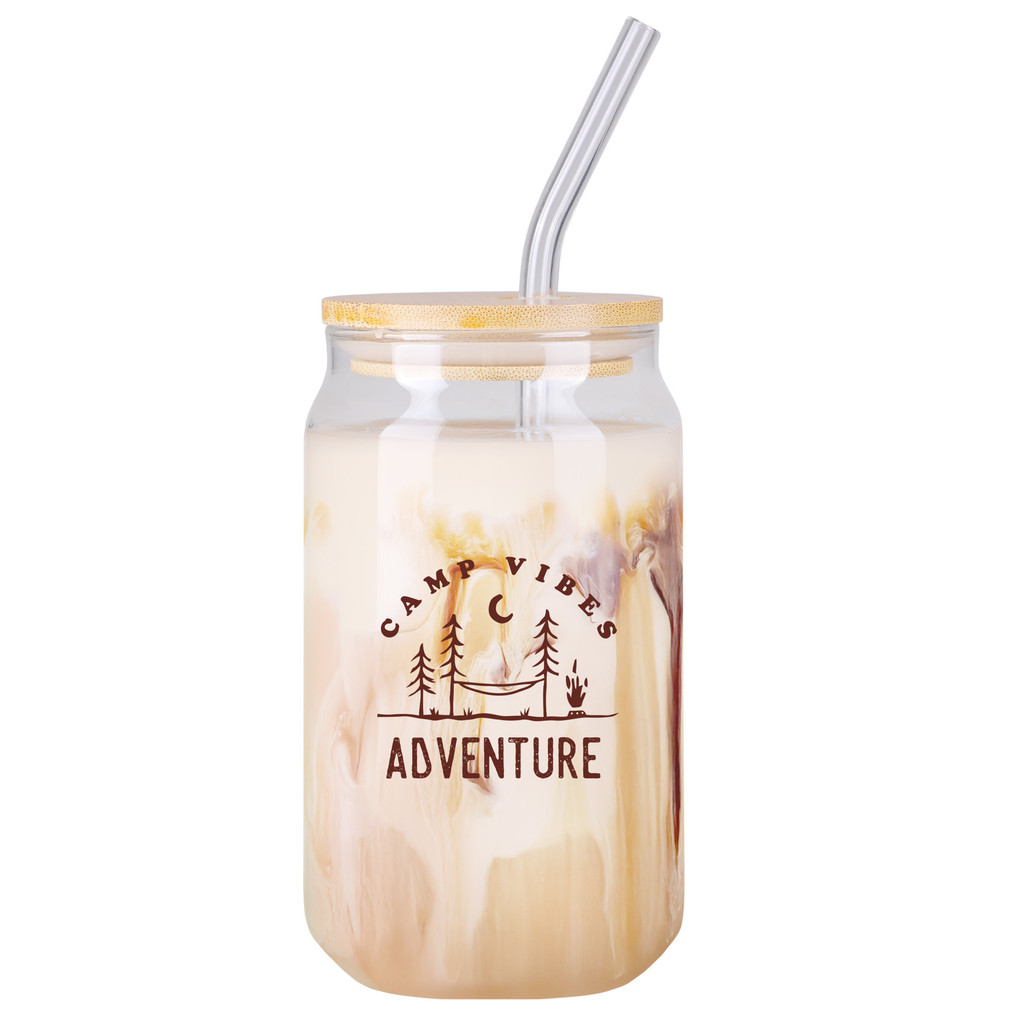 16 oz Glass Can with Bamboo Lid & Straw