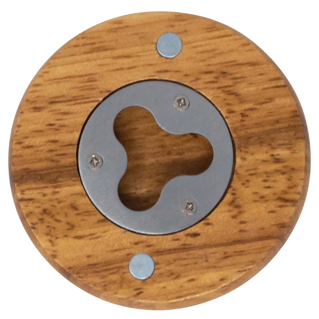 Round Wood Bottle Opener with Back Metal Jaw