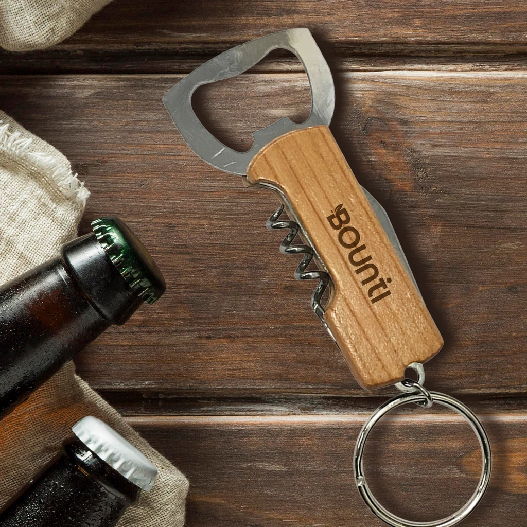 Wood Keychain Bottle Opener and Corkscrew