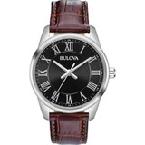 Bulova 96A221 Men's Brown Leather Strap Watch with Black Dial