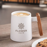 Palmetto 11 oz Black Ceramic Mug with Wooden Handle