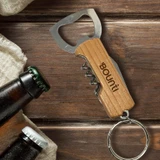 Wood Keychain Bottle Opener and Corkscrew