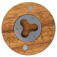 Wood Bottle Opener: Round with Metal Jaw on Back