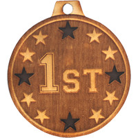 Wood Medals: 3 1/2" W x 3 1/2" H