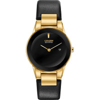 Citizen GA105204E Ladies' Eco-Drive Watch, Gold-Tone with Black Leather Strap