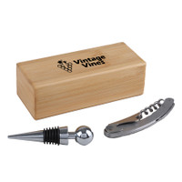 2-Piece Bamboo Wine Opener Set w/ Magnetic Closure