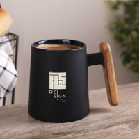 Palmetto 11 oz Black Ceramic Mug with Wooden Handle