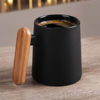 Palmetto 11 oz Black Ceramic Mug with Wooden Handle