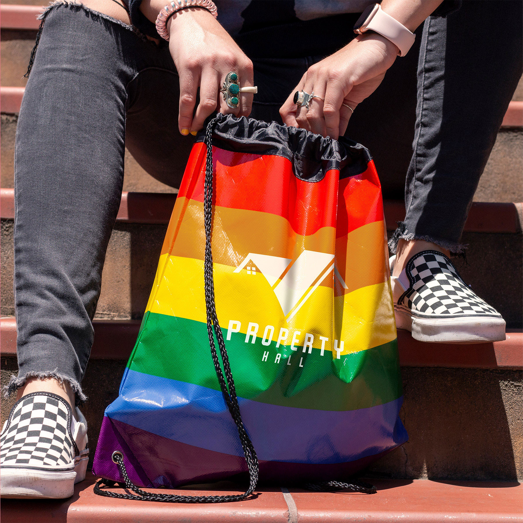 Jumbo Rainbow Backpack with Drawstring Closure Bag - HPG Brands