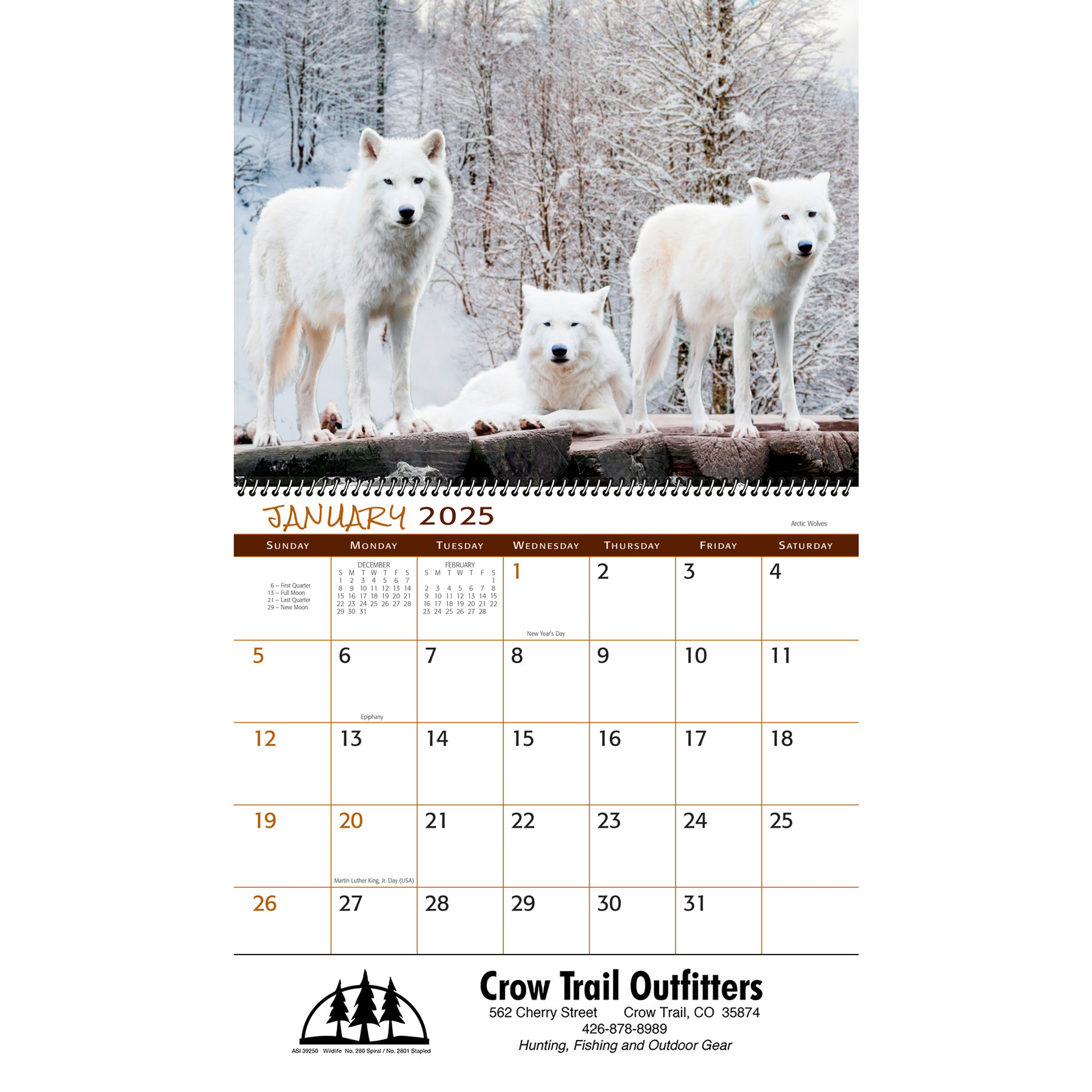 2025 Fishing Calendar  11 X 19 Imprinted Staple Bound; Drop Ad Imprint  Calendars