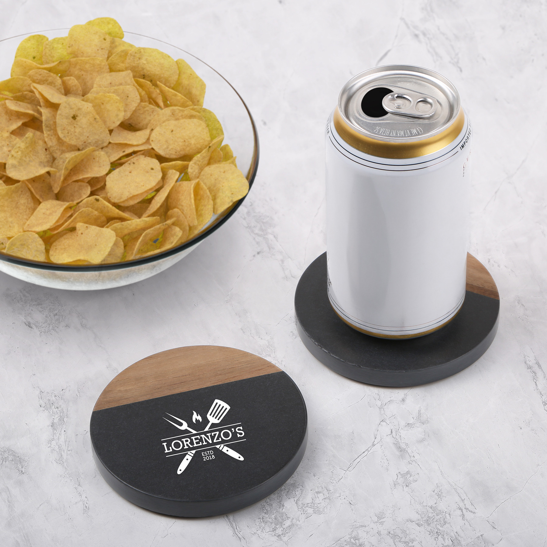 Nightfall 2 Pc. Slate & Acacia Wood Coaster Set - HPG Brands