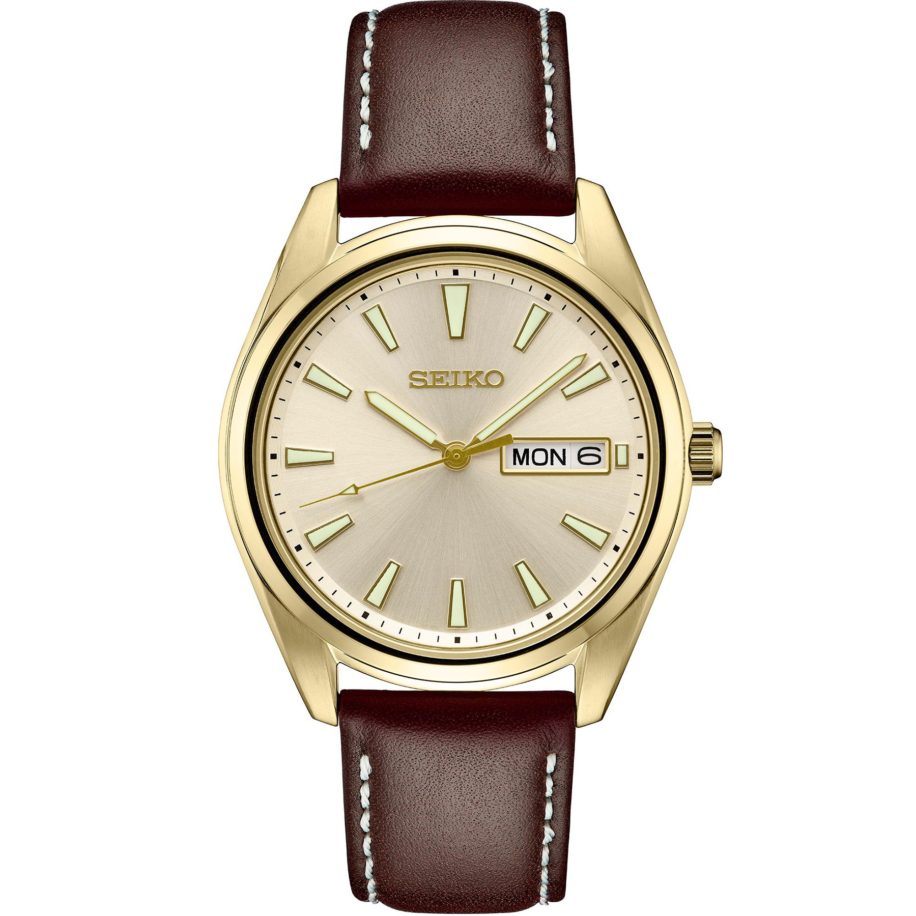 Seiko SUR450 Men's Essential: Champagne with Brown Leather - HPG