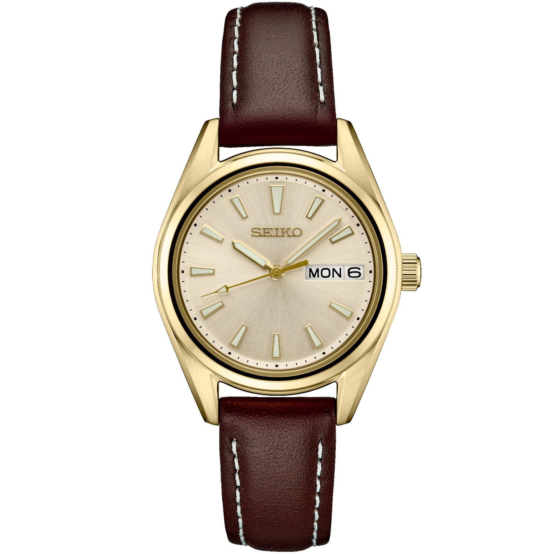 Seiko SUR456 Ladies Essential: Champagne with Brown Leather - HPG