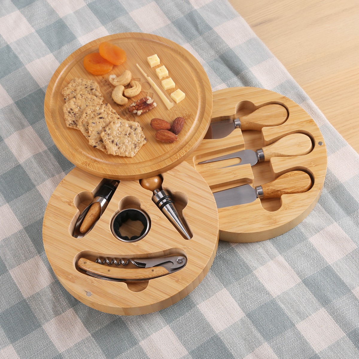 8-Piece Swivel Top Bamboo Cheese Board Set - HPG Brands