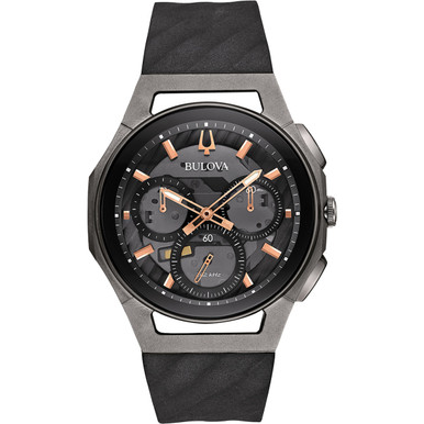 Bulova 98A162 Men's Chronograph CURV Black Rubber Strap Watch