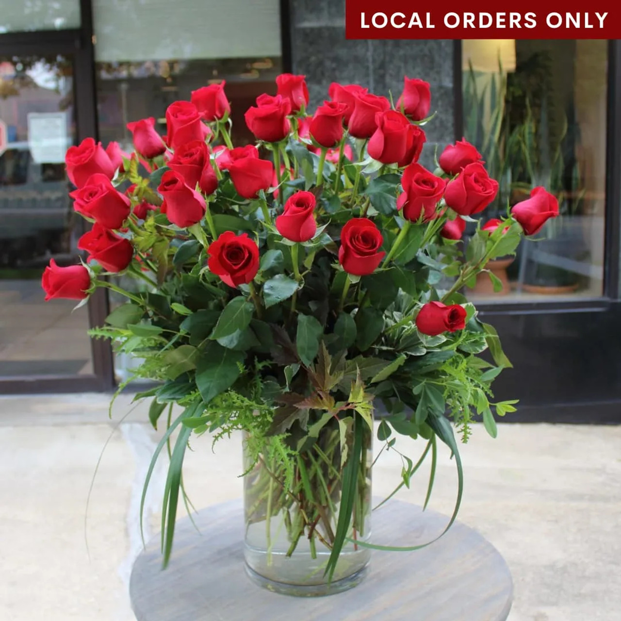 Fifty Long Stem Red Roses with Vase