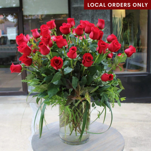 50 Long Stemmed Roses in a Vase