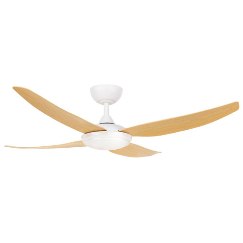 132cm 52inch Matte White and Oak Ceiling Fan With Light and Remote 35W 6 Speed