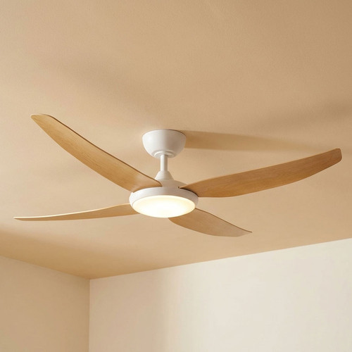 132cm 52inch White-Oak DC Ceiling Fan With Remote and Light 35W 6 Speed