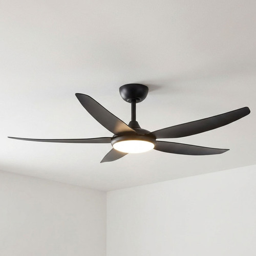 132cm 52-inch Black DC Ceiling Fan With Light Remote Control 35W 6 Speed 5 Blade