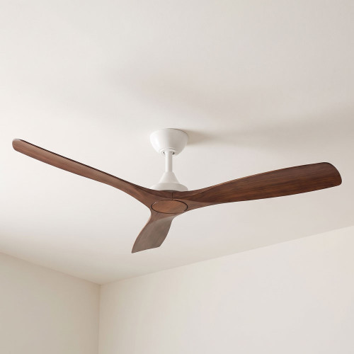 Noble 132cm 52-inch White DC Ceiling Fan Remote Control and Walnut 3 Blade 30W