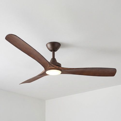 Noble 152cm 60-inch Black-Koa DC Ceiling Fan With Light Remote Control 3 Blade 35W