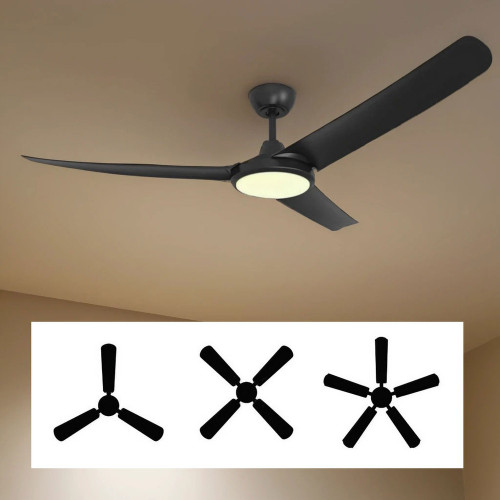 142cm 56-inch Black DC Ceiling Fan With Light Remote Control Convertible 3-4-5 Blades 38W