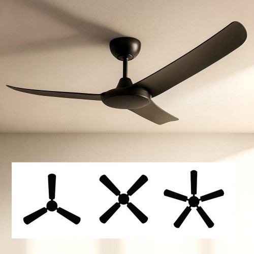 132cm 52-inch Black DC Ceiling Fan Remote Control Convertible 3-4-5 Blades 38W