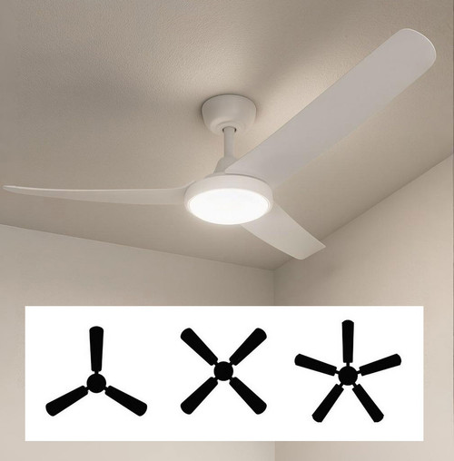 132cm 52-inch White DC Ceiling Fan With Light Remote Control Convertible 3-4-5 Blades 38W