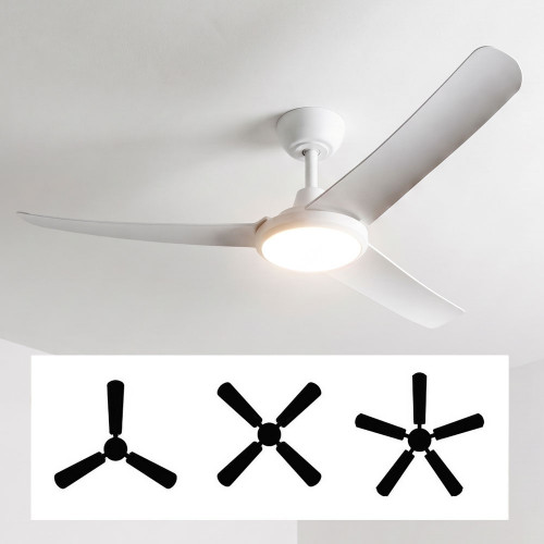 142cm 56-inch White DC Ceiling Fan With Light Remote Control Convertible 3-4-5 Blades 38W
