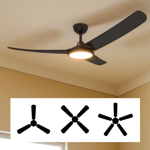 132cm 52-inch Black DC Ceiling Fan With Light Remote Control Convertible 3-4-5 Blades 38W