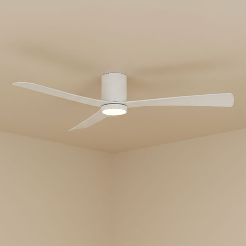 132cm 52-inch White DC Ceiling Fan Hugger Low Profile Light WIFI Smart Remote 3 Blade 33W