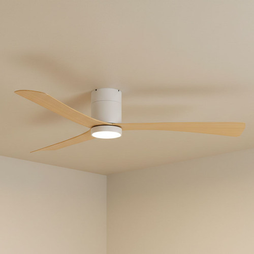 132cm 52-inch White-Oak Low Profile Smart DC Ceiling Fan Hugger With Light Remote Control 3 Blade 33W