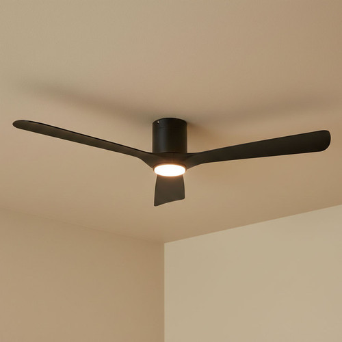 132cm 52-inch Black DC Ceiling Fan With Light Smart Remote Control Hugger 3 Blade 33W