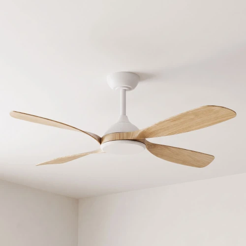 132cm 52-inch White-Oak DC Ceiling Fan Remote Control Smart 4 Blade 40W 6 Speed