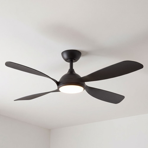 132cm 52-inch Black DC Ceiling Fan With Light Smart Remote Control 4 Blade 40W
