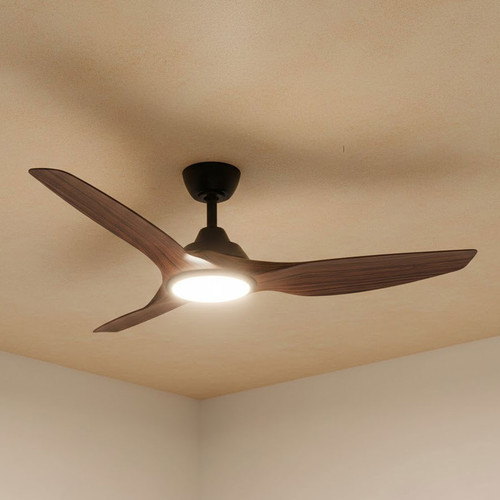 132cm 52-inch Black-Walnut DC Ceiling Fan With Light Smart Remote Control 3 Blade 33W