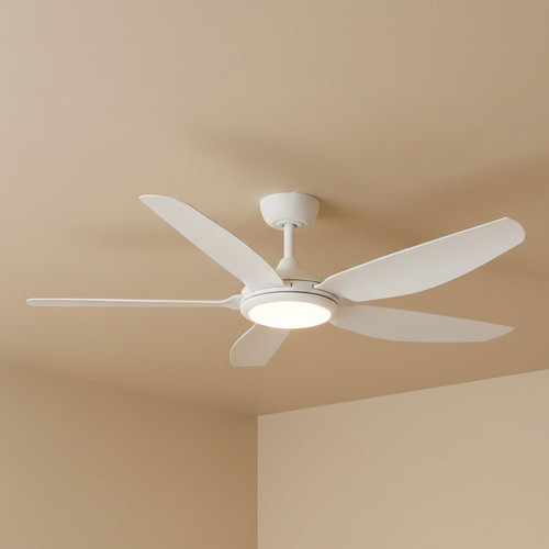 132cm 52-inch White DC Ceiling Fan With Light Smart Remote Control 5 Blade 33W