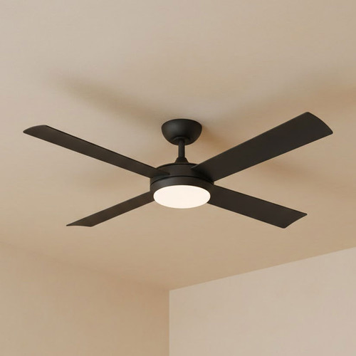 132cm 52-inch Black DC Ceiling Fan With Light Remote Control 4 Blade 36W