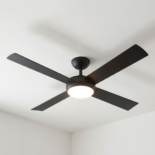 132cm 52-inch Black DC Ceiling Fan With Light Remote Control 4 Blade 36W