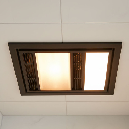 Black 3-in-1 Bathroom Heater Fan With Tri-CCT LED Light 457mm x 360mm