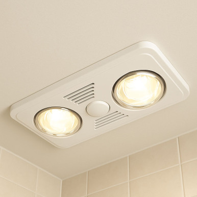 White 3-in-1 Bathroom Heater Fan Light 405mm | Fans R Us