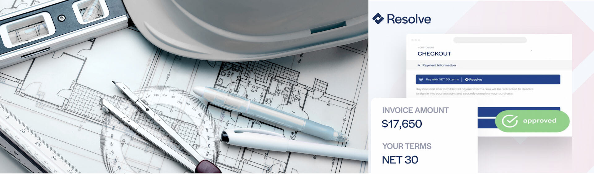 DHS Equipment has partnered with Resolve to offer you simple net terms. Apply in seconds and get flexible terms at 0% interest