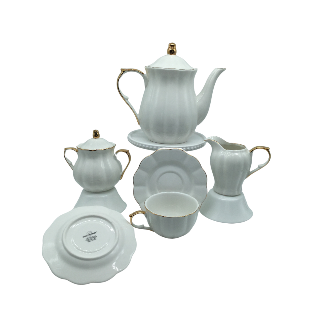 Black Gold Scallop Fine Porcelain 11-Piece Tea Set