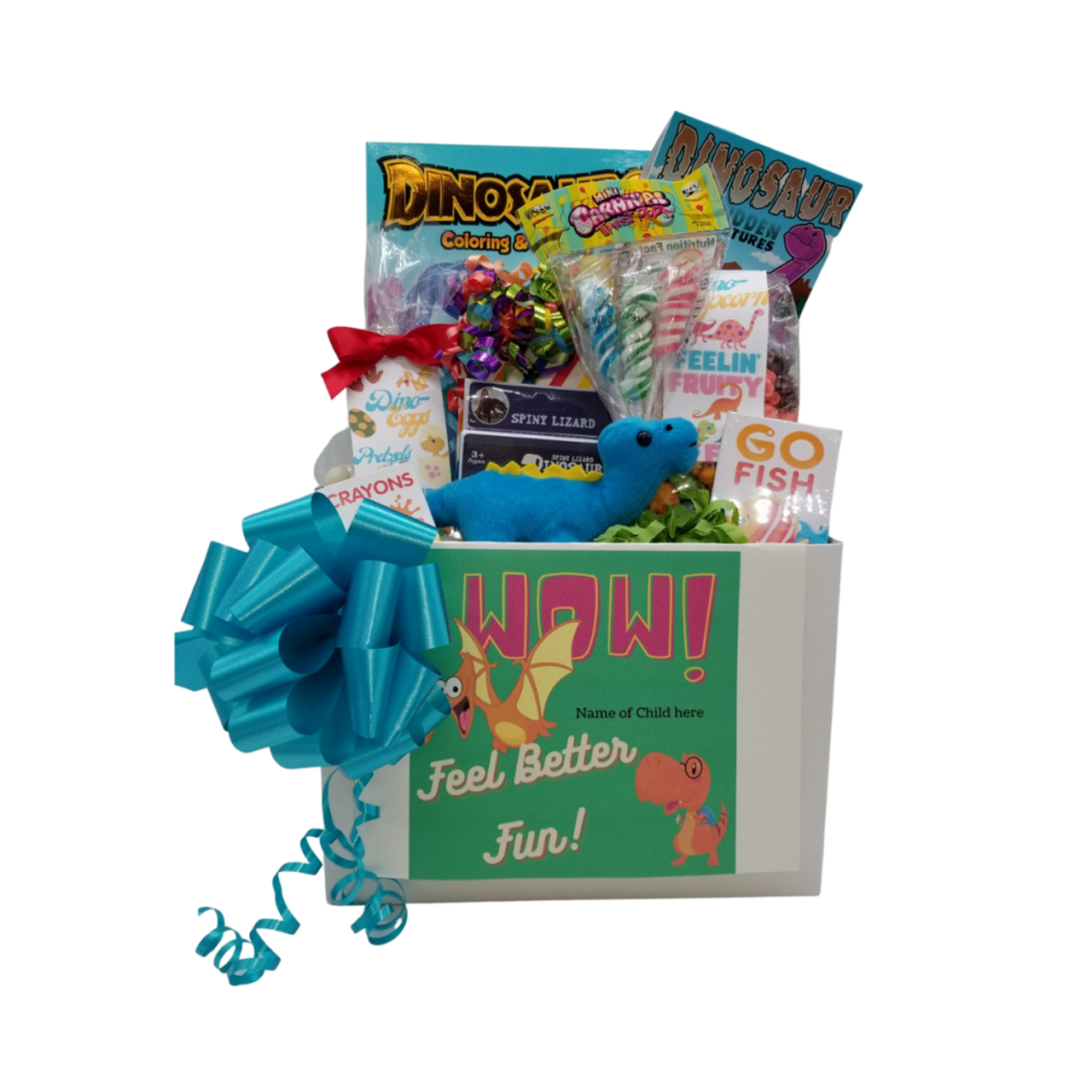 Get Well Dinosaur Fun - Personalized Gift Basket Box - The Cornucopia Shop  LLC