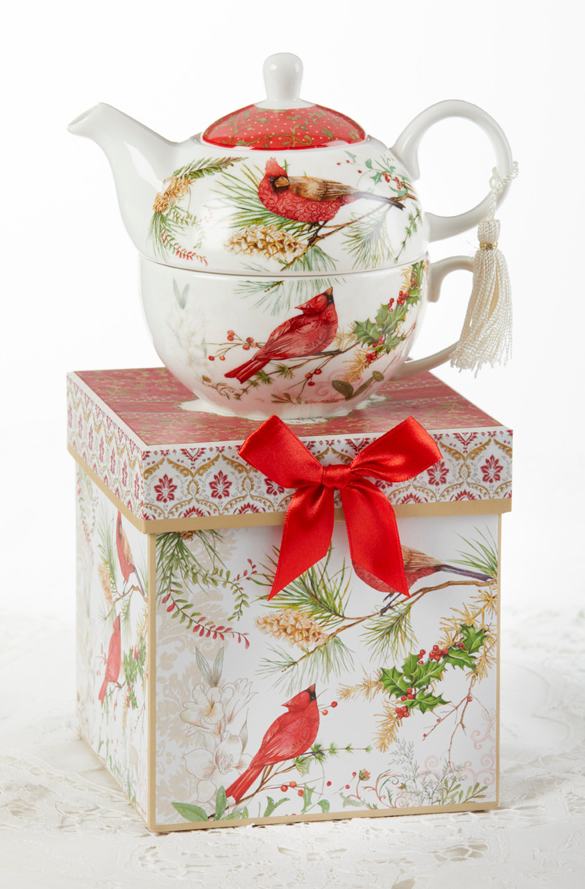 Christmas Cardinal Tea for One in Gift Box - The Cornucopia Shop LLC