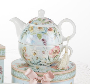 Dragonfly Tea for one set in gift box, will brighten anyone's day with this beautiful tea for one gift set in its own matching print gift box with matching satin ribbon. A decorative tassel on the handle adds a lovely touch. Gifting Idea: birthday gift, bridal shower, get well, thank you or treat yourself. Holds enough for a refill without leaving your comfy spot, desk or sip at beside for an evening nightcap. Includes: 5.8" Tea for One Set in gift box Stacked teapot and oversized teacup Soft white and blue background with a Dragonfly and floral print Dishwasher safe Other Items Available: Tea choices available to add to your order in the loose-leaf shop Teas and Teaware are shipped together, Cornucopia Teas come in resealable pouches with decorative tea labels, and includes a recipe and brewing guide. If purchasing as a gift your personal message is included on the gift card Dragonfly Tea for one set in gift box, will brighten anyone's day with this beautiful tea for one gift set in its own matching print gift box with matching satin ribbon. A decorative tassel on the handle adds a lovely touch. Gifting Idea: birthday gift, bridal shower, get well, thank you or treat yourself. Holds enough for a refill without leaving your comfy spot, desk or sip at beside for an evening nightcap. Includes: 5.8" Tea for One Set in gift box Stacked teapot and oversized teacup Soft white and blue background with a Dragonfly and floral print Dishwasher safe Other Items Available: Tea choices available to add to your order in the loose-leaf shop Teas and Teaware are shipped together, Cornucopia Teas come in resealable pouches with decorative tea labels, and includes a recipe and brewing guide. If purchasing as a gift your personal message is included on the gift card