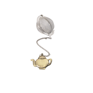 Tea ball bronzed figure - teapot stainless steel, diam. approx. 2.0" allows you to brew your loose leaf tea. Perfect size for Tea by the cup, Tea for one sets, Mugs, and 2 cup teapots. How to Use: Fill with 1 1/2 Teaspoon of your favorite Cornucopia Loose Leaf Tea and use just as you would a teabag. Allow to sit in the water for a moment or two and then dip it in and out of the tea cup, or pot to release the tea flavors and it reaches your desired color or strength of tea. Remove and place on a tea saucer, teabag holder or if included the tea ball rest. Tea ball bronzed figure - teapot stainless steel, diam. approx. 2.0" allows you to brew your loose leaf tea. Perfect size for Tea by the cup, Tea for one sets, Mugs, and 2 cup teapots. How to Use: Fill with 1 1/2 Teaspoon of your favorite Cornucopia Loose Leaf Tea and use just as you would a teabag. Allow to sit in the water for a moment or two and then dip it in and out of the tea cup, or pot to release the tea flavors and it reaches your desired color or strength of tea. Remove and place on a tea saucer, teabag holder or if included the tea ball rest.