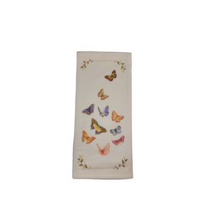 Tea Towel - Butterflies: Soft 100% cotton large white flour sack tea towel Carol Wilson designs. This tea towel by Carol Wilson Designs (American owned and American based) goes with any kitchen or table setting for afternoon tea. Matches many of our teaware and tea sets and can be found in many of our tea line boxed gift sets. Care instructions: Machine washable gentle cycle, color safe bleach only when needed. Tea Towel - Butterflies: Soft 100% cotton large white flour sack tea towel Carol Wilson designs. This tea towel by Carol Wilson Designs (American owned and American based) goes with any kitchen or table setting for afternoon tea. Matches many of our teaware and tea sets and can be found in many of our tea line boxed gift sets. Care instructions: Machine washable gentle cycle, color safe bleach only when needed.