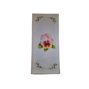 Tea Towel - Pansy: Soft 100% cotton large white flour sack tea towel Carol Wilson designs. This tea towel by Carol Wilson Designs (American owned and American based) goes with any kitchen or table setting for afternoon tea. Matches many of our teaware and tea sets and can be found in many of our tea line boxed gift sets. Care instructions: Machine washable gentle cycle, color safe bleach only when needed. Tea Towel - Pansy: Soft 100% cotton large white flour sack tea towel Carol Wilson designs. This tea towel by Carol Wilson Designs (American owned and American based) goes with any kitchen or table setting for afternoon tea. Matches many of our teaware and tea sets and can be found in many of our tea line boxed gift sets. Care instructions: Machine washable gentle cycle, color safe bleach only when needed.